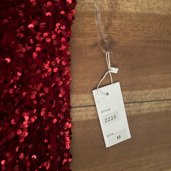 Red Sequin One Shoulder Evening Gown - Picture 4 of 5